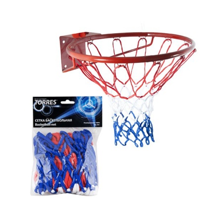 Купить Сетка баскетбольная Torres, нить 4 мм, бело-сине-красная в Олёкминске 